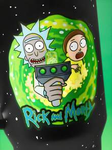 Rick and Morty X SHEIN 1個 40盎司/1200ml 平底不鏽鋼雙層真空保溫杯，杯子+1個吸管組合，適用於冷熱飲品，印有星星圖案，送給朋友的絕佳禮物 - 黑色 - 查看 5