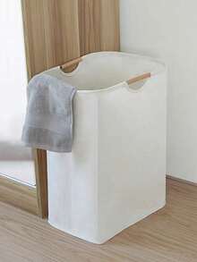 1 Piece Linen Laundry Basket Collapsible With Wooden Handles Large Capacity Foldable Clothes Hamper For Bedroom Bathroom Storage Toy Organizer Bins Cotton Rope Woven Holder - White - View 4