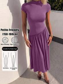 Sinnesro 女款時尚抓皺修身洋裝，適合度假、約會與派對 - 中紫紅色 - 查看 2