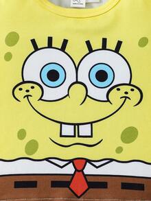 SpongeBob SquarePants | SHEIN 1件男嬰夏季休閒卡通印花短袖T恤 - 彩色 - 查看 4