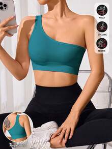 Dewbera Dewbera 女款極簡單肩運動背心，適合瑜伽與健身 - 墨綠色 - 查看 1