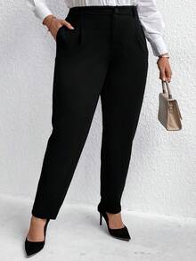 EMERY ROSE Plus Solid Slant Pocket Suit Pants Graduation,Back To School,Teacher Outfits For Women Winter Fall Autumn - Black - View 5