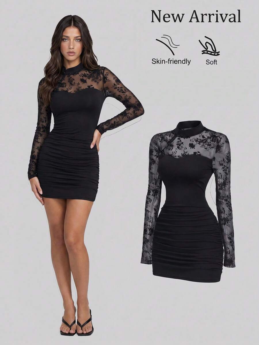 Sweetra Women's Vintage Velvet Floral Print Sleeveless Fitted Mini Dress, Slim Fit - Black - View 1
