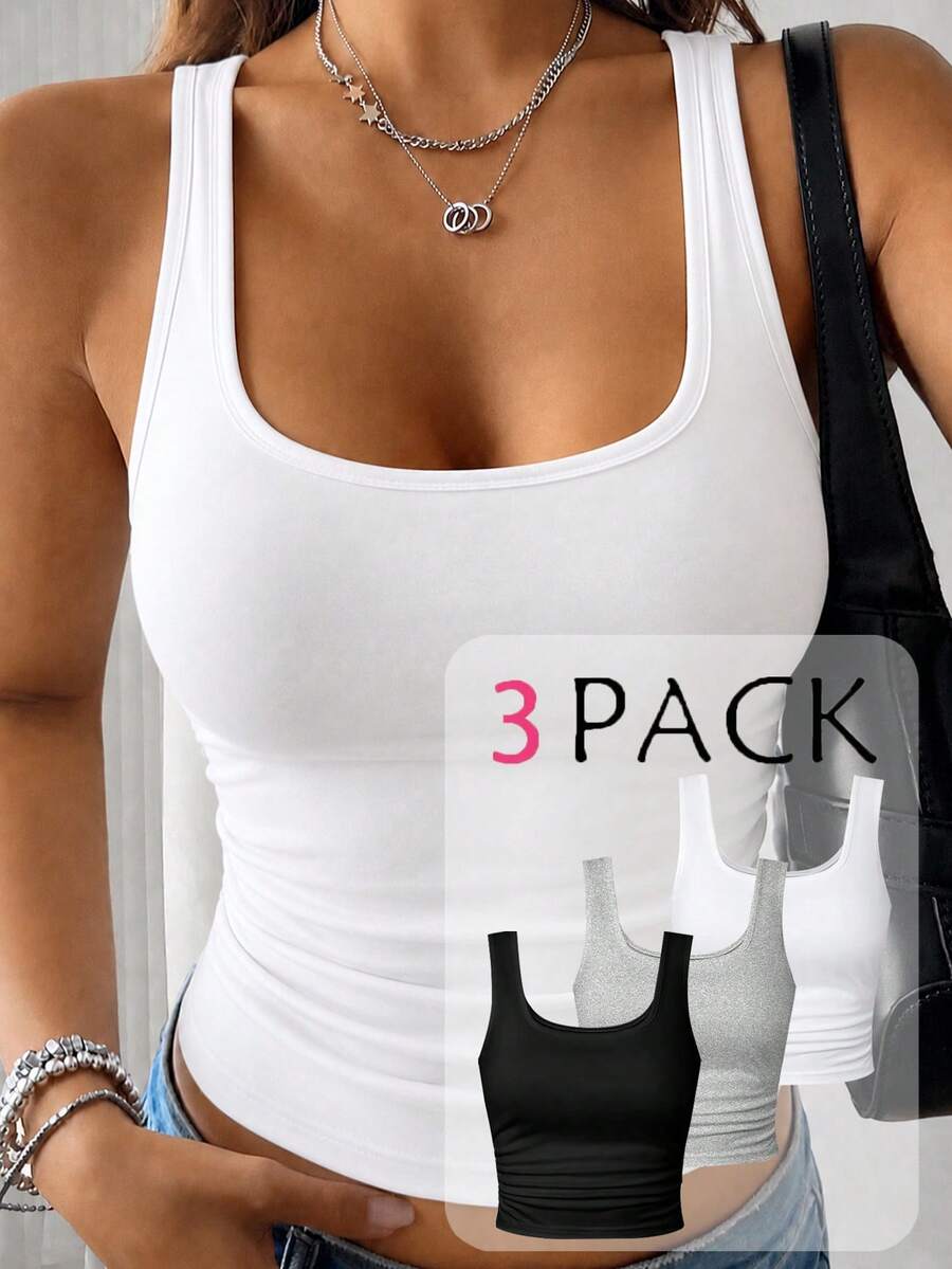 valorelle valorelle Women's Solid Color Side Ruched Sleeveless Top 3-Piece Set For Summer - Multicolor - View 1