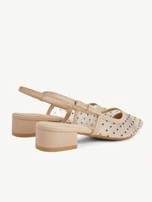 CUCCOO CHICEST Women's Shoes Breathable Mesh Polka Dot Printing Rear Strap Low Vamp Foot Wrap Design Pointed Toe Square Thick Heel Low Heel French Gentle Style Fall Shoes - Apricot - View 6