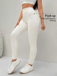Flexra Women's Solid Color High Waist Slim Fit Jeans - Apricot - View 7
