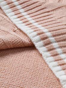 Manfinity CasualKnits 男士條紋V領休閒百搭針織背心 - 珊瑚粉 - 查看 5