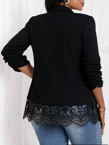 SHEIN Lady Plus Size Women Solid Color Shawl Collar Single Button Casual Blazer - Black - View 2