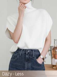 Dazy-Less Women's Round Neck Short Sleeve White Solid Color Hollow Knit Fitted Cropped Top - White - View 1
