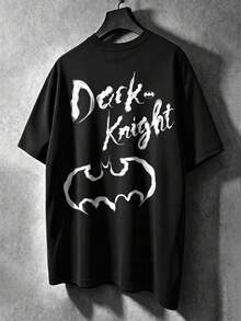 BATMAN X SHEIN Manfinity EMRG Men's Summer Casual Letter Print T-Shirt - Black - View 1