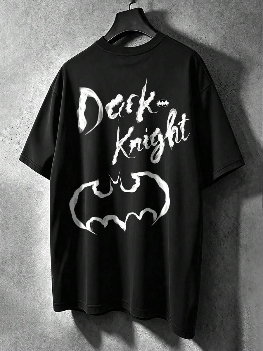 BATMAN X SHEIN Manfinity EMRG Men's Summer Casual Letter Print T-Shirt - Black - View 1