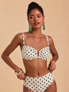 Travachic Women's Polka Dot Print Ruffle Top And Triangle Bikini Bottom Bikini Set Set - Multicolor - View 4