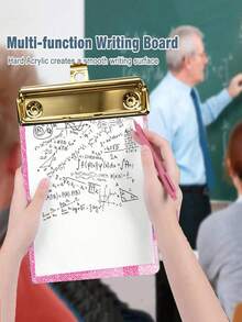 1pc Sparkling Glitter Acrylic Clipboard - PMMA Material, 6 Vibrant Colors (Blue, Pink, Green, Purple, Yellow, White) With Metallic Edges & Sparkling Glitter - Compact Portable Design For Classroom, Office, School, Notebooks & Journals - Multicolor - View 5