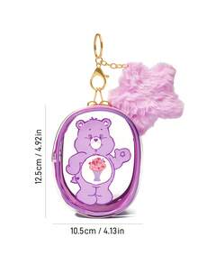 SHEIN X Care Bears Love Bear 透明 PVC 小物收納袋，兼具收納與收藏展示功能，可掛在包包上，附毛絨星星裝飾，拉鍊開合設計，可收納耳機、珠寶、小配件等 - 紫色 - 查看 4