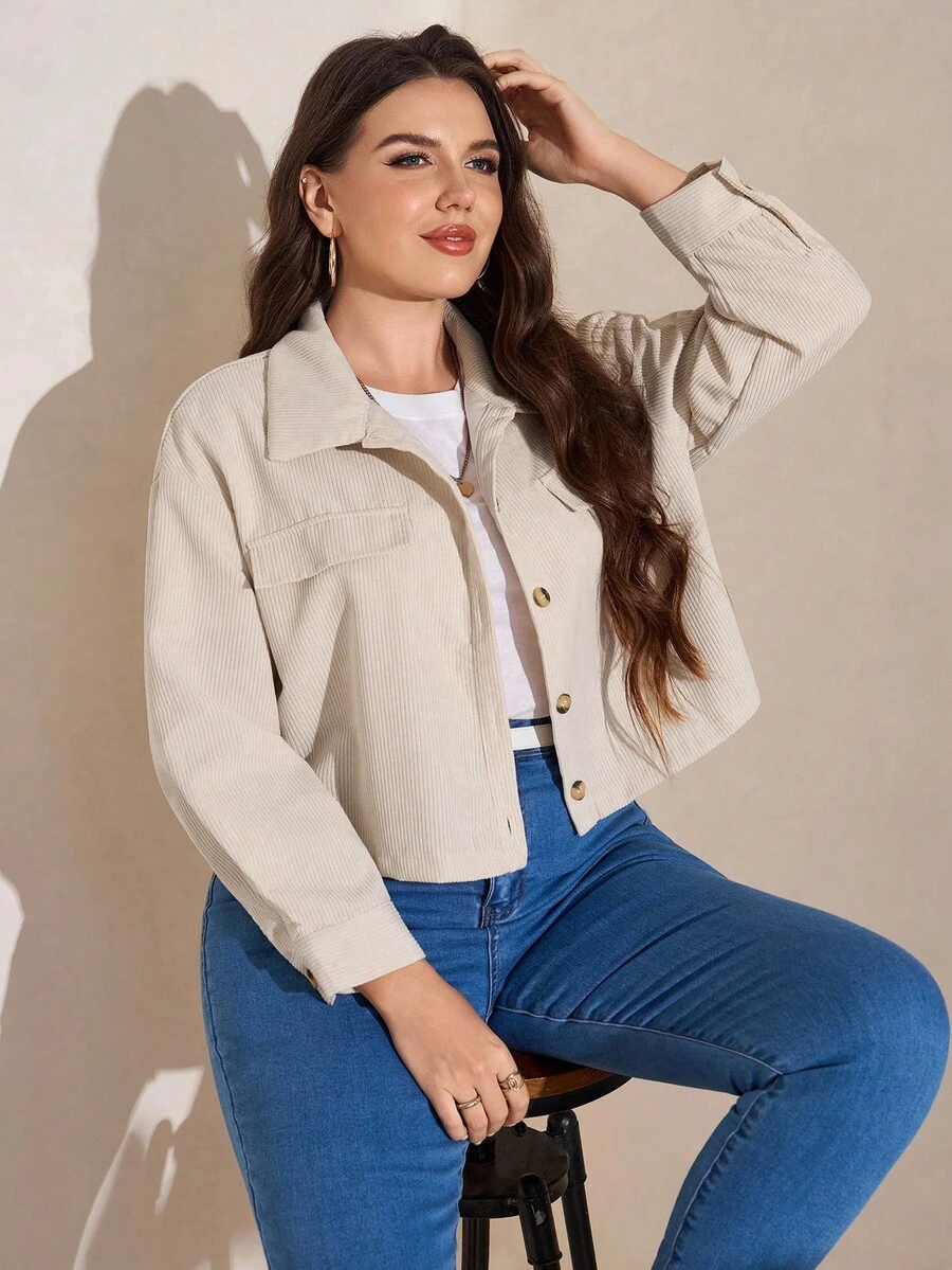 SHEIN LUNE Plus Size Fall Clothes Women Solid Color Minimalist Business Casual Long Sleeve Jacket Jackets Winter Autumn Back-To-School Office