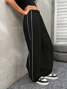 Coolane Kids 青少年女孩黑色寬腿運動長褲，冬季運動校服圖案復古海軍藍長褲，適合美式足球排球、感恩節、聖誕節、秋季 - 黑色 - 查看 6