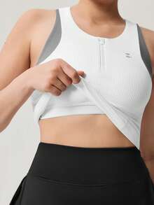 OutZeal Women Sports White Tank Gym Yoga Workout Soft Stretch Bra-In Color-Blocked Active Tops - White - View 8
