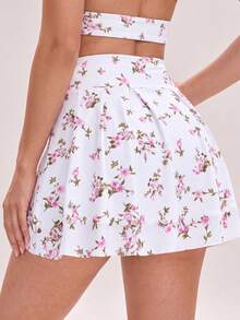 Easithlete Easithlete Elastic Comfortable High-Waist Design Sports Skirt, Detachable A-Line Ditsy Floral Hem, With Phone Pocket - Multicolor - View 2