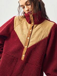 Bohemela Sweatshirt Wanita Kasual Warna Polos dengan Potongan Longgar - Merah - View 7