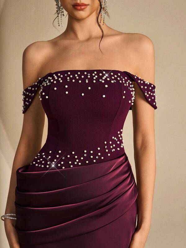 Coutiva Women's Beaded Embellished Formal Evening Gown (Heavy Workmanship Style)