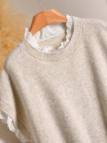 CosyJoli Plus Size Elegant French Casual Patchwork Lace Knit Vest Sweater Top For Women Autumn/Winter - Apricot - View 6