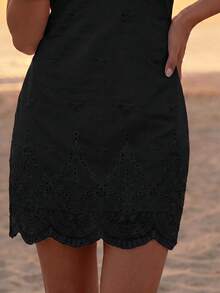 CAJUNI Women's Solid Color Fashion Halter Mini Dress For Vacation - Black - View 5