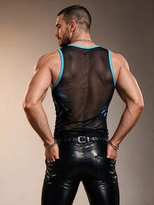 ZURIURI Men's Gradient Black Trim Casual Sexy Techno Tank Top Rave Summer - Multicolor - View 4
