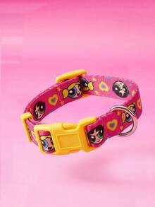 THE POWERPUFF GIRLS X PETSIN POWERPUFF GIRLS 1pc Cute Cartoon Dog Collar, Lightweight Webbing With Fun Pink Design, Adjustable Comfortable Neck Strap For Small And Medium Dogs, Stylish And Playful Everyday Wear - Multicolor - View 2