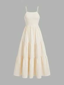 Tween Girls' Summer Beach Vacation Casual Apricot Ruffle Strap Backless Bow Tie Dress, Holiday Long Dress - Apricot - View 5