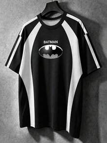 BATMAN X SHEIN Manfinity EMRG Maglietta a maniche corte da uomo con stampa di lettere, casual e versatile per uso quotidiano - Multicolore - Visualizzare 1