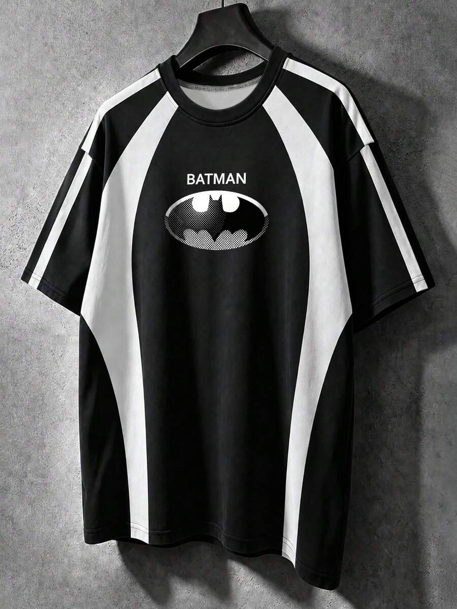 BATMAN X SHEIN Manfinity EMRG Maglietta a maniche corte da uomo con stampa di lettere, casual e versatile per uso quotidiano - Multicolore - Visualizzare 1