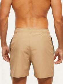 Manfinity KASUA Men's Drawstring Waist Zipper Pocket Beach Shorts, Holiday - Khaki - View 2