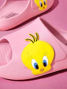 LOONEY TUNES X SHEIN 時尚可愛一腳蹬拖鞋 防滑快乾浴室涼拖，輕量耐用 EVA 材質，居家、游泳池、海灘室內通用 - 粉色 - 查看 3