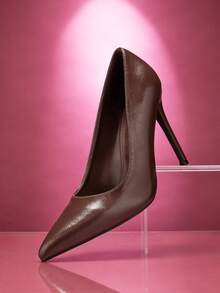 SHUZIA Women's Elegant Chic Sexy Pointy Toe Gold Stiletto Pumps - Burgundy - View 3