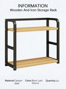 1-Piece Nordic Style Double-Layer Kitchen Storage Rack - Wooden And Iron Storage Rack, Suitable For Storing Dishes, Pots, Pans, Seasonings, And Vegetables | Frees Up Countertop Space, Suitable For Small Apartments | Stable Design Without Drilling - Multicolor - View 7