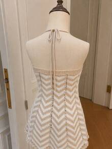 Flora Isola Flora Isola Elegant Resort Beach Sleeveless Hollow-Out Knit Dress, Beige, Spring/Summer - Apricot - View 10