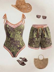 Swim Oasis 26SS 春夏度假風 魚骨波西米亞風 一件式泳衣附短褲 2件套 - 彩色 - 查看 1