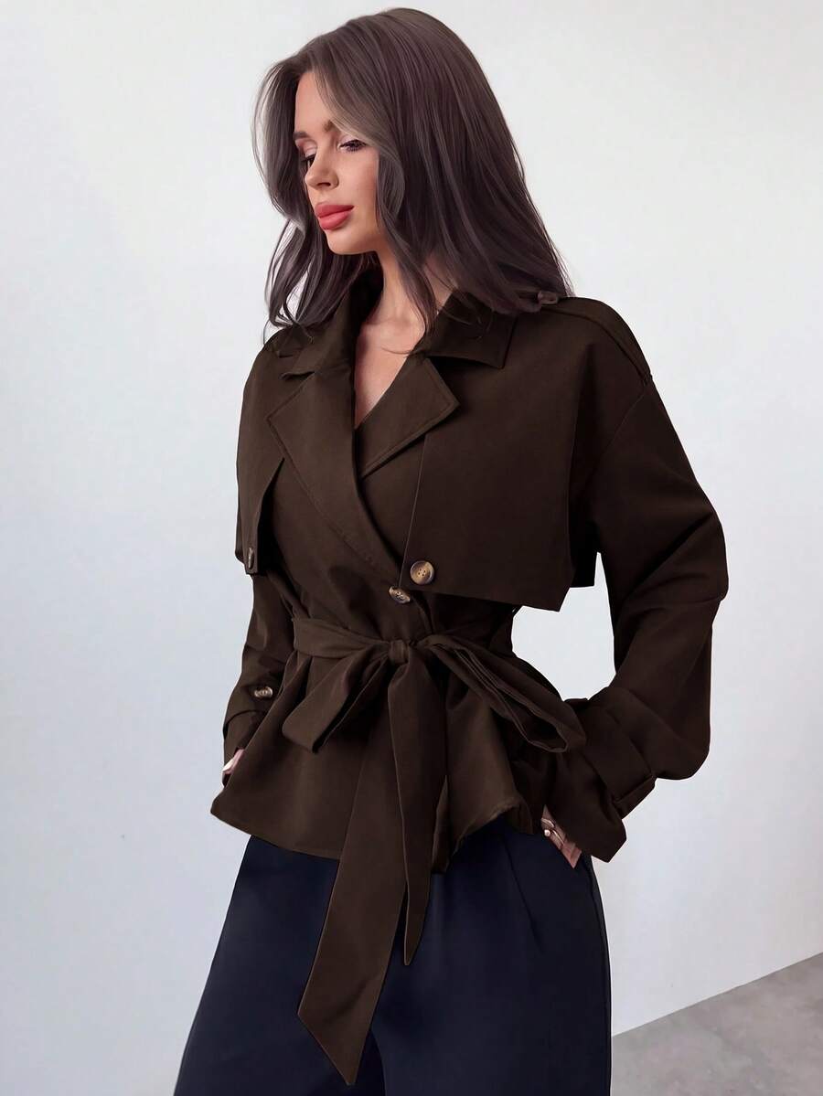 Firerie Abrigos tipo gabardina para mujer, Graduación, Atuendos de maestra para mujer, Regreso a la escuela en otoño/invierno - Marrón Chocolate - Ver 1
