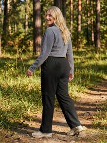 In My Nature Legging Olahraga Kasual Serbaguna untuk Pakaian Sehari-hari, Ukuran Plus Wanita, Warna Polos - Hitam - View 8