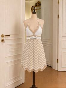 Flora Isola Flora Isola Elegant Resort Beach Sleeveless Hollow-Out Knit Dress, Beige, Spring/Summer - Apricot - View 12