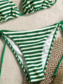 Swim Mod Women's Summer Beach Striped Halter Tie Sexy Bikini Swimsuit Set Beachwear Mint Green - Green - View 4