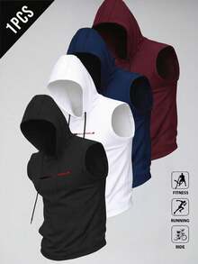 Gym Rark Men's Letter Print Drawstring Hooded Sports Tank Top - Black - View 1