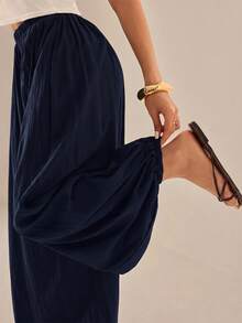 SHEIN PETITE 2026 女款春夏度假系列：優雅橄欖綠寬鬆喇叭褲 - 藏蓝色 - 查看 8