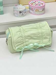 Large Capacity Stationery Storage Bag – Bow Decor Pencil Case For School Office, 4 Colors Available (White/Blue/Green/Black) - Butterfly Ribbon - View 12
