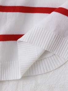 Tween Girl Red Striped Bow Decor Knitted Cardigan - Red - View 6