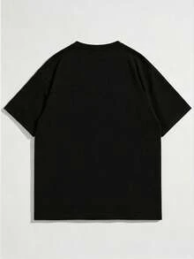 Gym Rark Kaos Olahraga Lengan Pendek Leher Bulat Ukuran Besar Pria dengan Gambar Kartun Huruf - Hitam - View 2