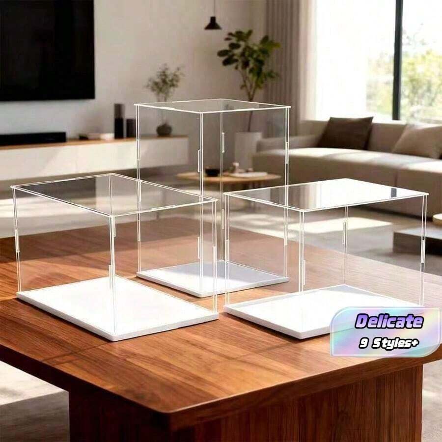 Transparent Acrylic Display Case, Storage Box, White Base, Assembled Dust-Proof Display Cabinet, Suitable For Car Models, Building Blocks, Collectibles, Statues, And Model Display - White Background With Transparent - View 1