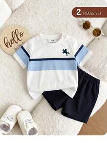 Newborn Set Striped Short Sleeve T-Shirt + Shorts 2pcs Set - Multicolor - View 2