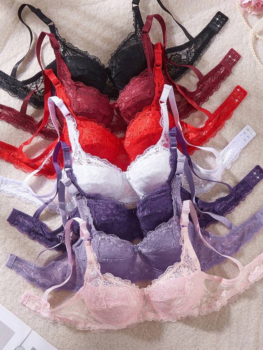 DesireSculpt 7件組性感蕾絲女款內衣文胸 薄款極簡內衣 - 彩色 - 查看 1