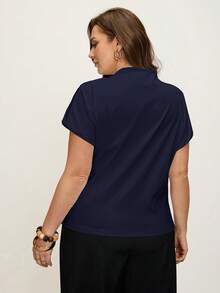 Comfylo Top de talla grande con corte 3D plisado y ajuste ceñido - Azul Marino - Ver 5